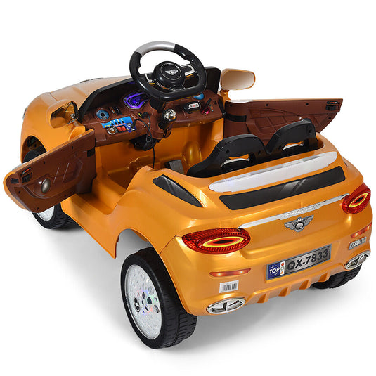 Gold 6V Kids Ride On Car with RC Remote Control, MP3 Player, and Opening Doors