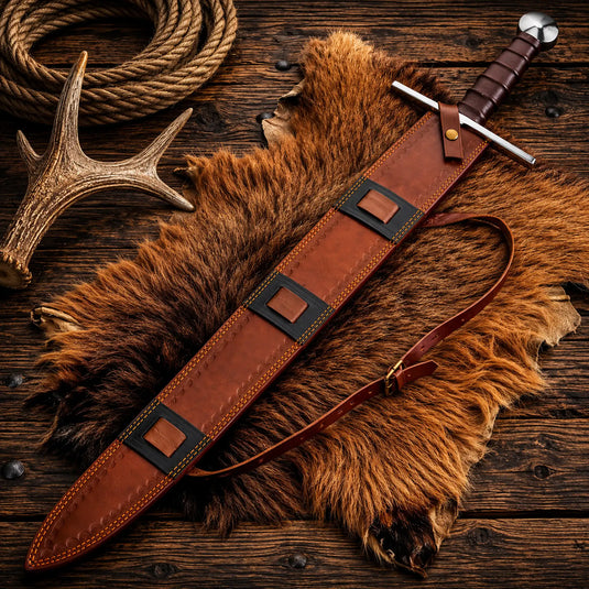 Medieval Crusader Sword – Black Templar Legendary Longsword with Leather Sheath