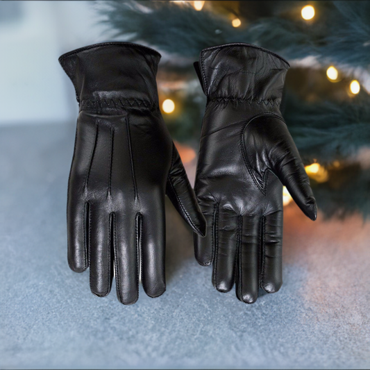 Ladies Warm Winter Dress And Work Gloves, Thermal Lining, Genuine Black Leather