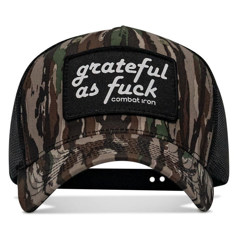 Load image into Gallery viewer, Grateful As F*ck Patch Mesh Snapback Hat
