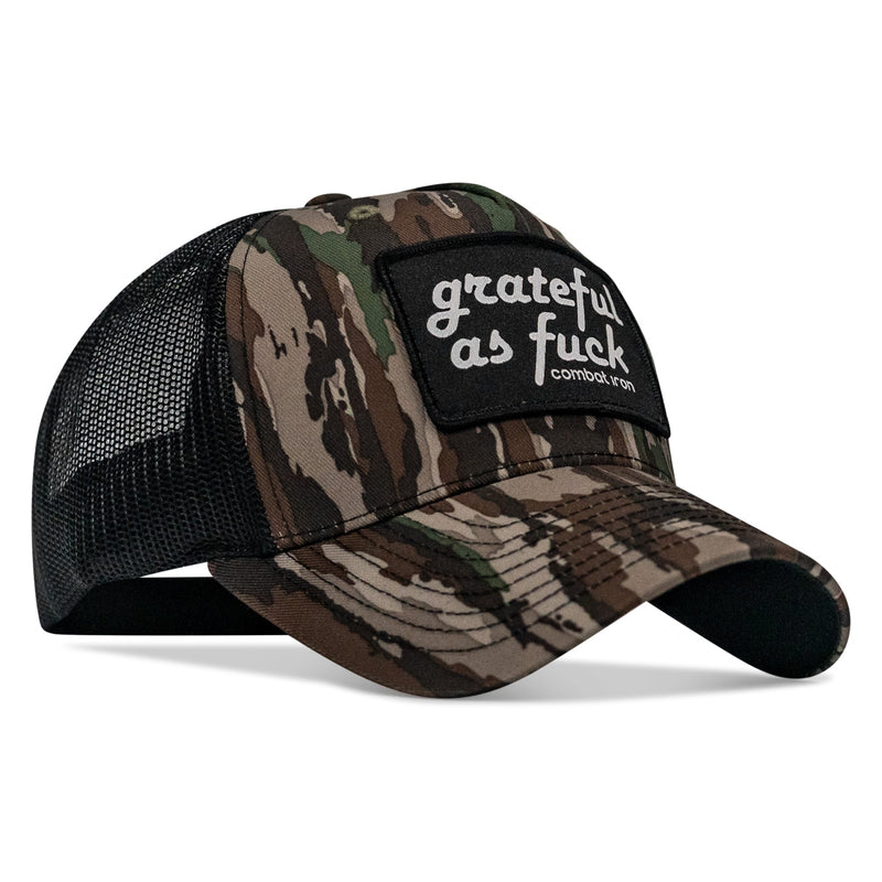 Load image into Gallery viewer, Grateful As F*ck Patch Mesh Snapback Hat
