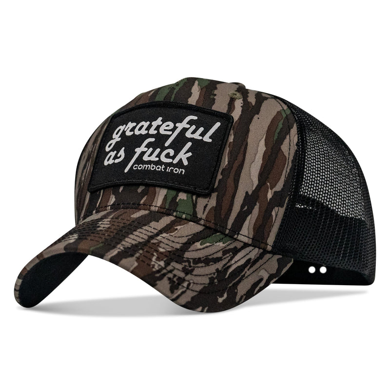 Load image into Gallery viewer, Grateful As F*ck Patch Mesh Snapback Hat
