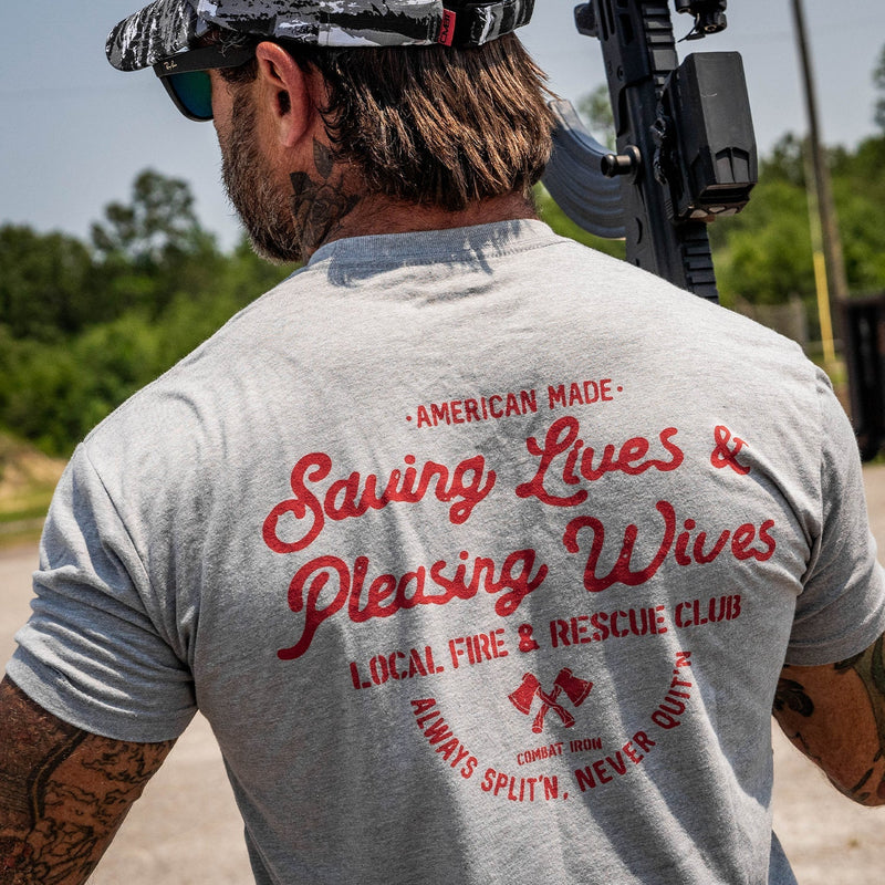 Load image into Gallery viewer, Saving Lives &amp; Pleasing Wives Fire &amp; Rescue Club Men&#39;s T-Shirt
