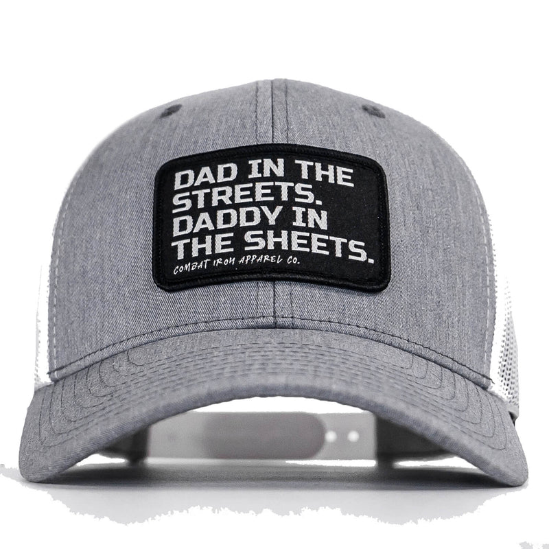 Load image into Gallery viewer, Dad In The Streets. Daddy In The Sheets. Black Patch Snapback Hat
