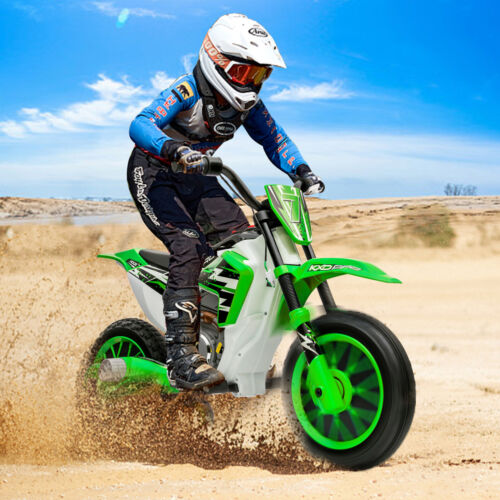 Green 12V Electric Kids Ride-On Motorcycle with Training Wheels