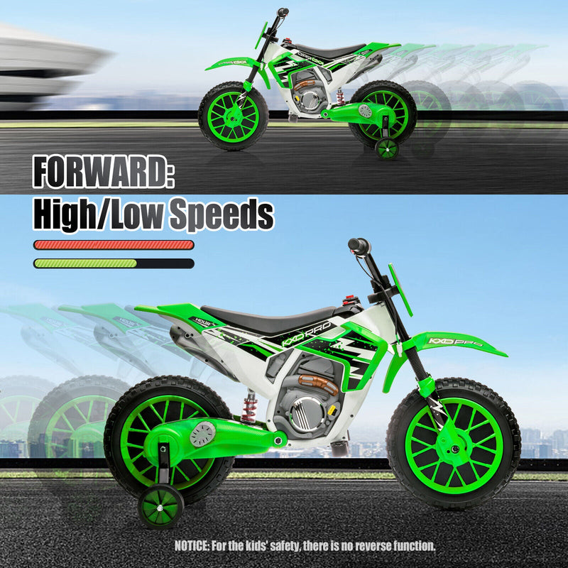 Load image into Gallery viewer, Green 12V Electric Kids Ride-On Motorcycle with Training Wheels
