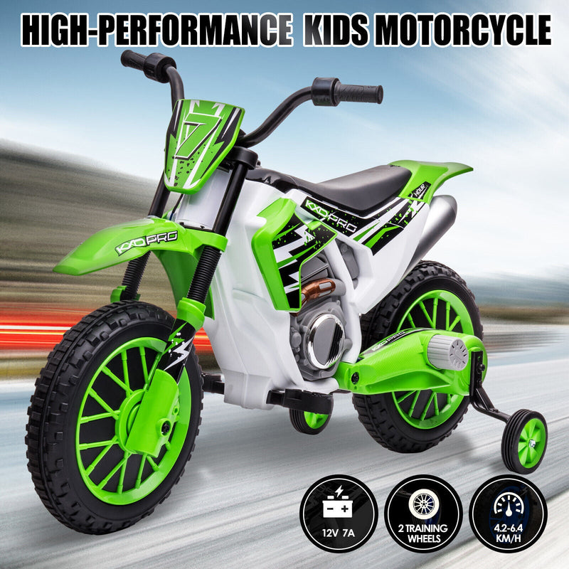 Load image into Gallery viewer, Green 12V Electric Kids Ride-On Motorcycle with Training Wheels
