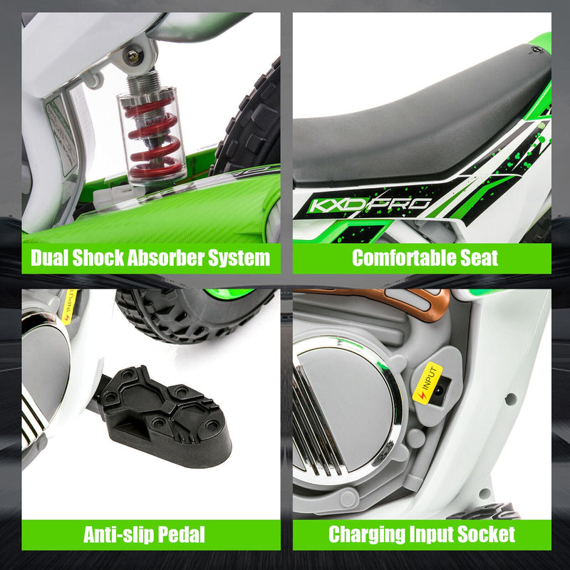 Load image into Gallery viewer, Green 12V Electric Kids Ride-On Motorcycle with Training Wheels
