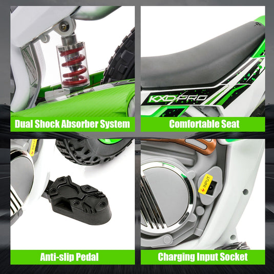 Green 12V Electric Kids Ride-On Motorcycle with Training Wheels