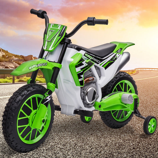 Green 12V Electric Kids Ride-On Motorcycle with Training Wheels
