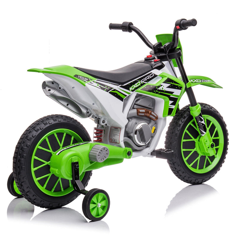 Load image into Gallery viewer, Green 12V Electric Kids Ride-On Motorcycle with Training Wheels
