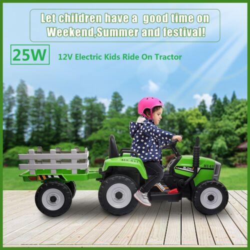 Load image into Gallery viewer, Green 12V Electric Tractor with Trailer for Toddlers - Remote Controlled Ride On Car
