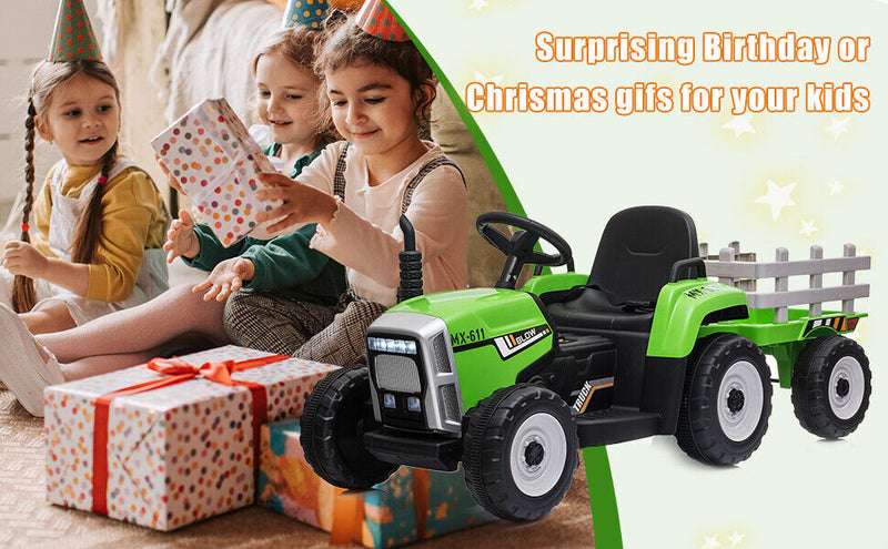 Load image into Gallery viewer, Electric Green Tractor Ride-On Toy for Kids with Remote Control and Trailer - 3 Speed Options
