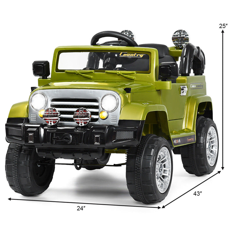 Load image into Gallery viewer, Green 12V Kids Ride On Truck Car with RC Remote, Lights, and MP3 Player - Perfect Toy Gift
