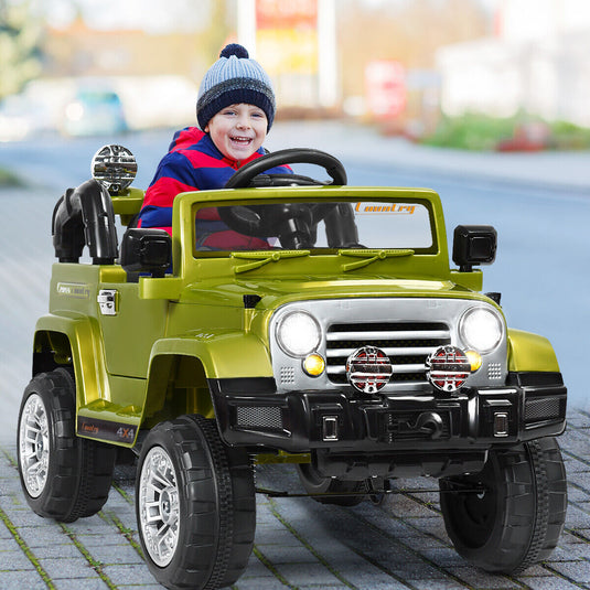 Green 12V Kids Ride On Truck Car with RC Remote, Lights, and MP3 Player - Perfect Toy Gift