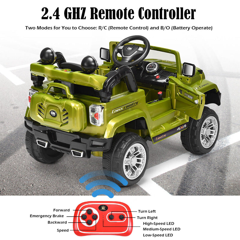 Load image into Gallery viewer, Green 12V Kids Ride On Truck Car with RC Remote, Lights, and MP3 Player - Perfect Toy Gift
