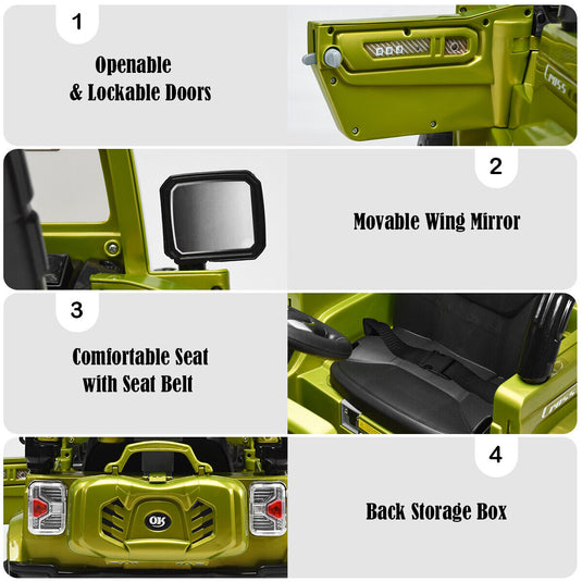 Green 12V Kids Ride On Truck Car with RC Remote, Lights, and MP3 Player - Perfect Toy Gift