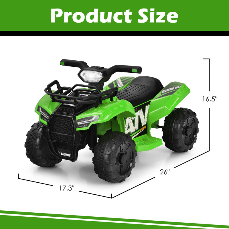 Load image into Gallery viewer, Green 6V ATV Quad Ride-On Car for Kids with Music, Horn, and LED Lights
