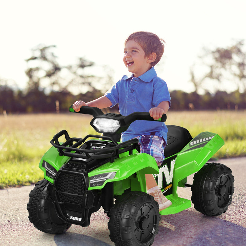 Load image into Gallery viewer, Green 6V ATV Quad Ride-On Car for Kids with Music, Horn, and LED Lights
