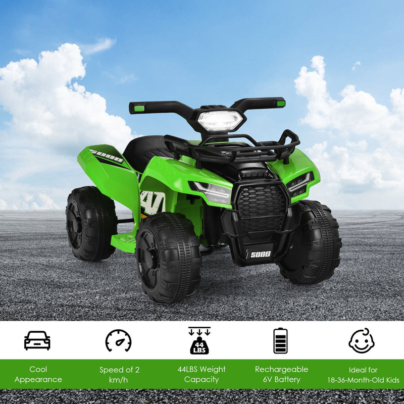 Load image into Gallery viewer, Green 6V ATV Quad Ride-On Car for Kids with Music, Horn, and LED Lights
