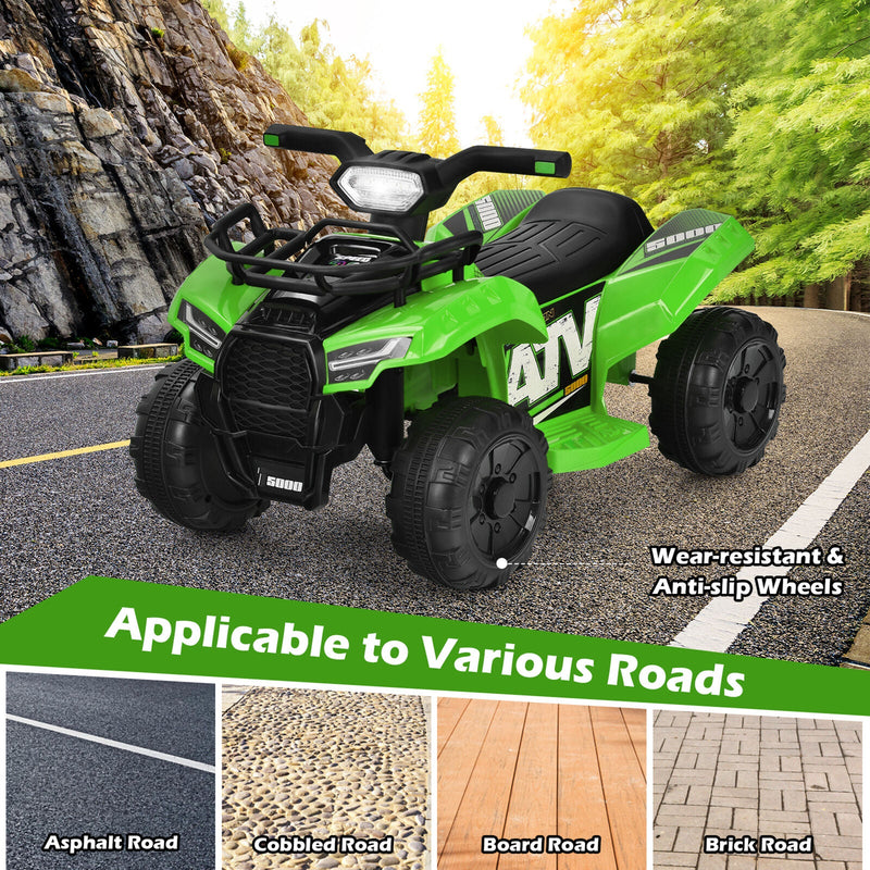 Load image into Gallery viewer, Green 6V ATV Quad Ride-On Car for Kids with Music, Horn, and LED Lights
