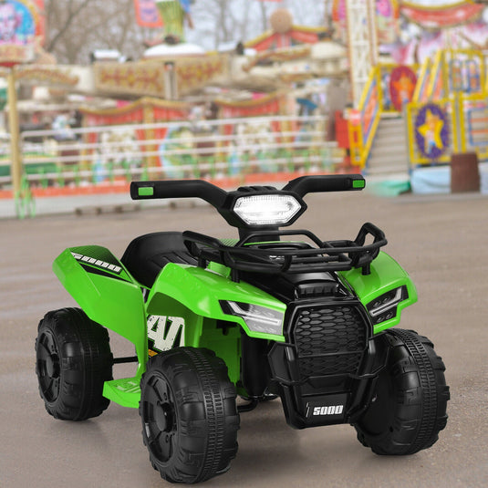 Green 6V Kids ATV Quad Electric Ride On Car Toy with LED Light and MP3 Player for Toddlers