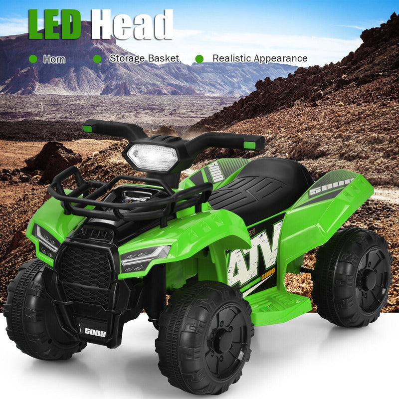 Load image into Gallery viewer, Green 6V Kids ATV Quad Electric Ride On Car Toy with LED Light and MP3 Player for Toddlers
