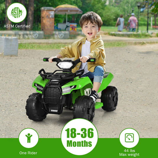 Green 6V Kids ATV Quad Electric Ride On Car with MP3 Player and LED Lights for Toddlers