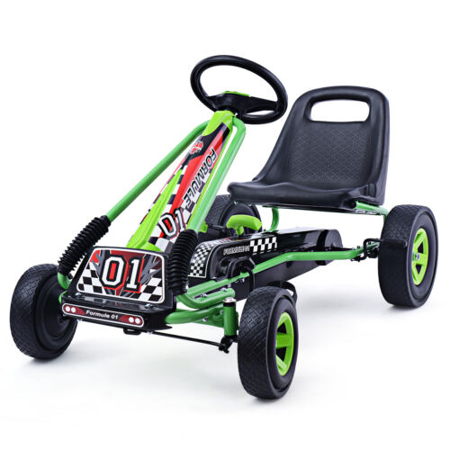 Green Adjustable Seat Pedal-Powered Kids Go Kart with 4 Wheels - Honeyjoy Ride On Toy