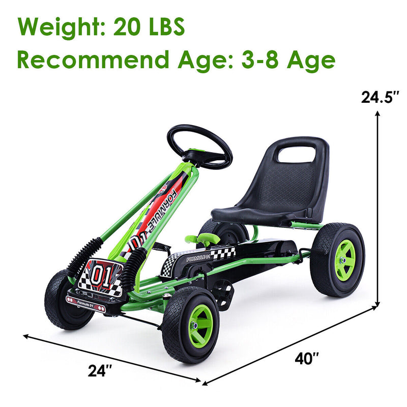 Load image into Gallery viewer, Green Adjustable Seat Pedal-Powered Kids Go Kart with 4 Wheels - Honeyjoy Ride On Toy
