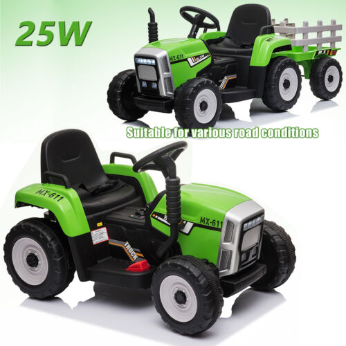 Load image into Gallery viewer, Green Electric Tractor with Trailer Ride-On Toy for Toddlers (12V) - Remote Control Included
