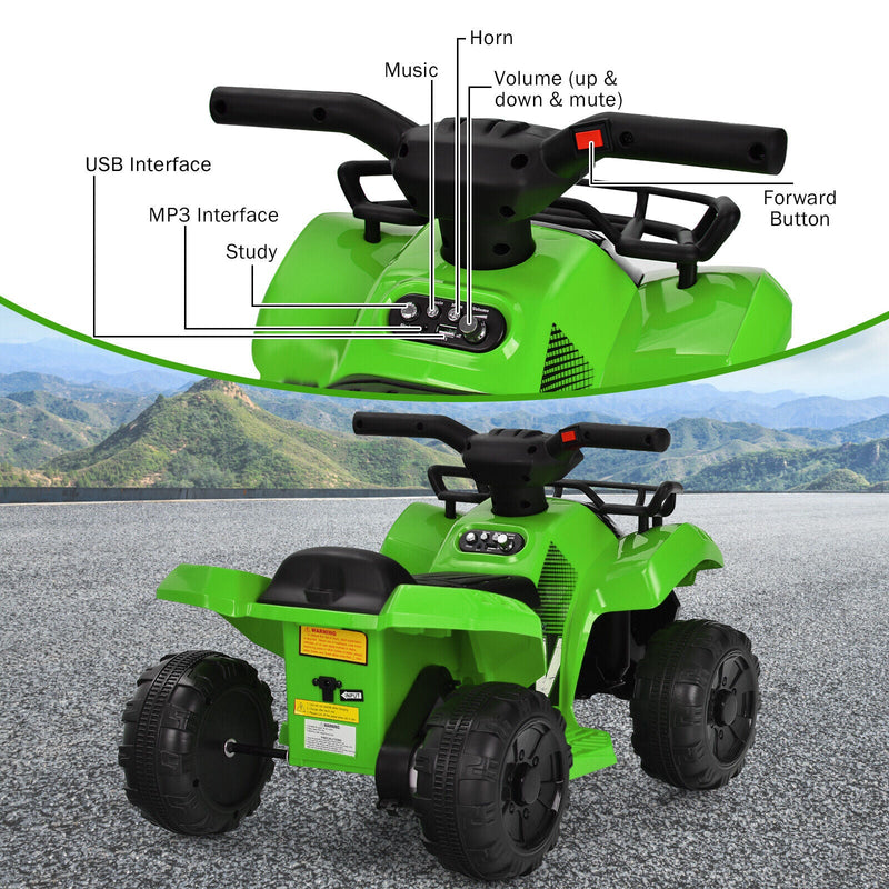Load image into Gallery viewer, Green 6V ATV Quad Electric Ride On Car Toy for Toddlers with LED Light and MP3 Player

