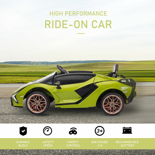 Green Lamborghini SIAN 12V Kids Ride On Car with Remote Control - Rechargeable Toy