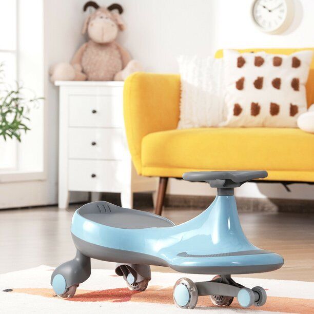 Load image into Gallery viewer, Gymax Kids&#39; Blue Wiggle Car with Flashing Wheels - Fun Ride-on Toy for Toddlers and Kids
