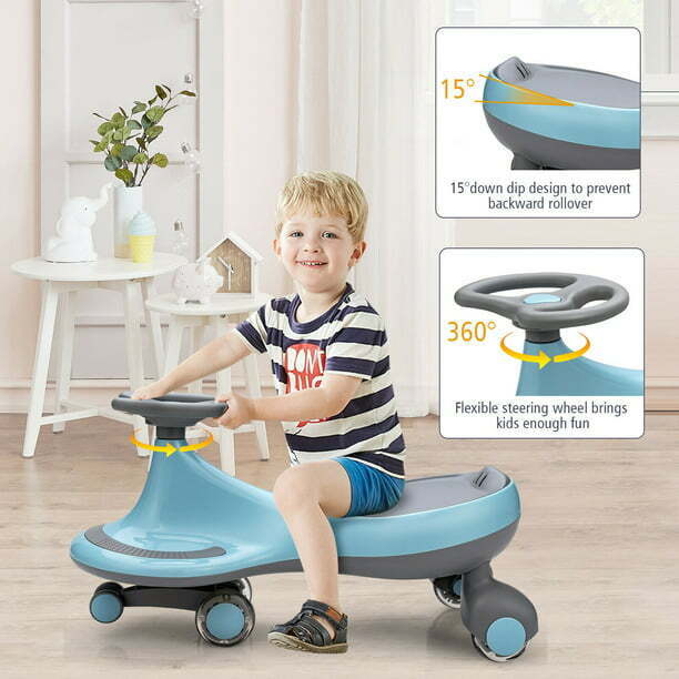 Load image into Gallery viewer, Gymax Kids&#39; Blue Wiggle Car with Flashing Wheels - Fun Ride-on Toy for Toddlers and Kids
