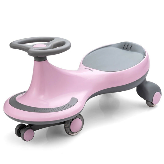 Gymax Pink Wiggle Car Ride-on Toy with Flashing Wheels for Toddlers and Kids