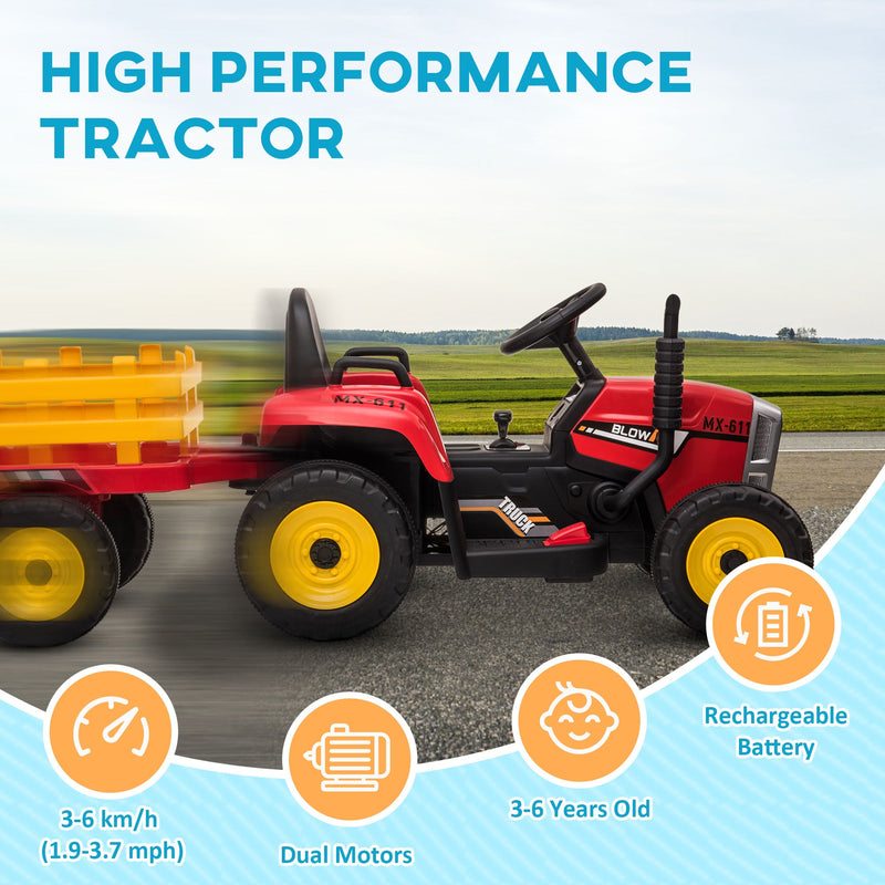 Load image into Gallery viewer, 12V Electric Tractor with Trailer and Dual Motors for Kids
