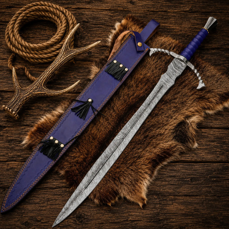 Load image into Gallery viewer, Fantasy Crusader Sword – 36" Damascus Steel Medieval Display Blade
