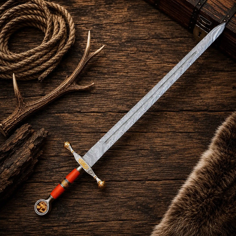 Load image into Gallery viewer, Ember Sigil Sword – Damascus Steel Fantasy Collector Display Sword
