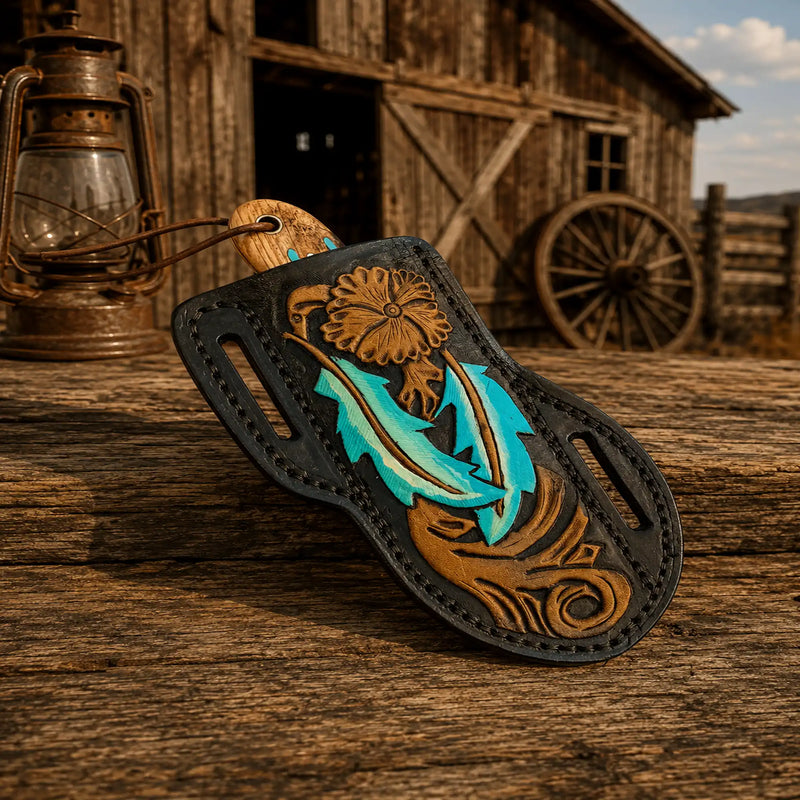Load image into Gallery viewer, Bull Cutter Knife – Handmade Damascus Cowboy Carry Knife
