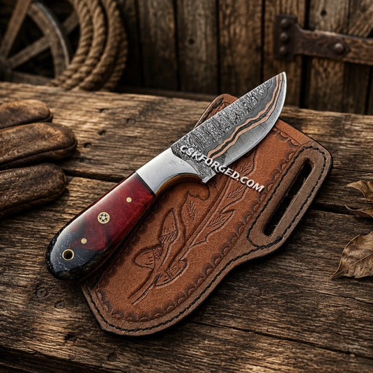Copper Damascus Ranch Belt Knife – Epoxy Resin Handle & Sheath