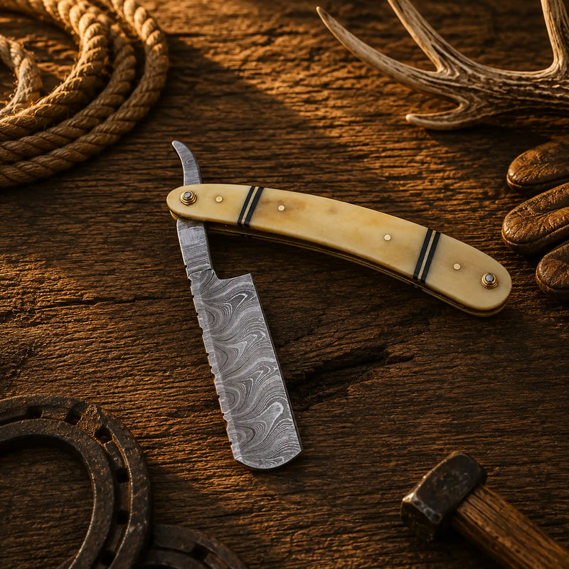 Load image into Gallery viewer, Handmade Damascus Steel Straight Razor – Bone Handle Barber Razor
