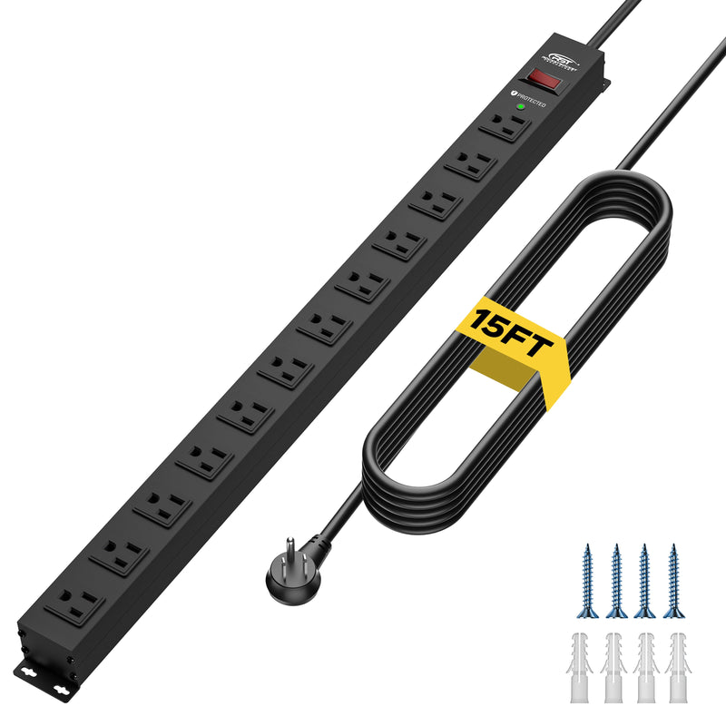 Load image into Gallery viewer, CRST 12-Outlet Metal Surge Protector Power Strip — Mountable, 2100J, 6FT/15FT Cord
