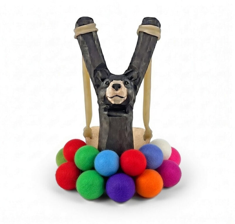 Load image into Gallery viewer, Wooden Bear Slingshot + Felt Ammo
