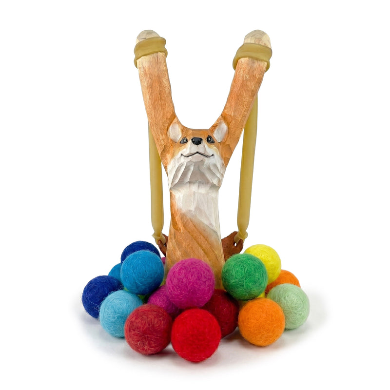Load image into Gallery viewer, Wooden Fox Slingshot + Felt Ammo
