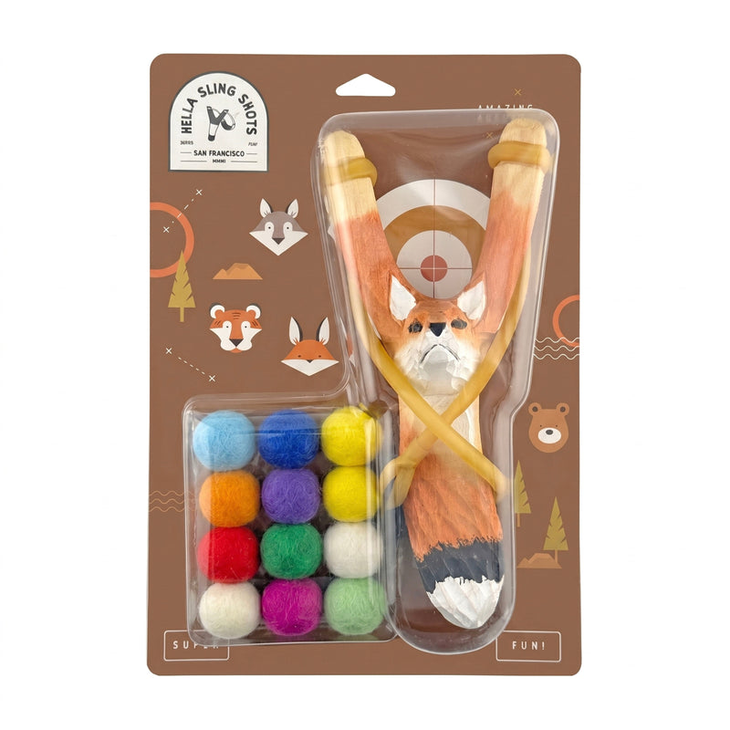 Load image into Gallery viewer, Wooden Fox Slingshot + Felt Ammo
