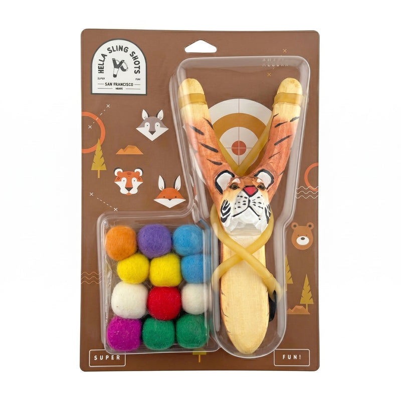 Load image into Gallery viewer, Wooden Tiger Slingshot + Felt Ammo

