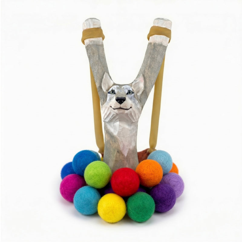 Load image into Gallery viewer, Wooden Wolf Slingshot + Felt Ammo
