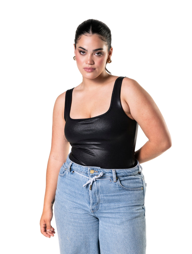 Load image into Gallery viewer, Leather Look Snatched Bodysuit
