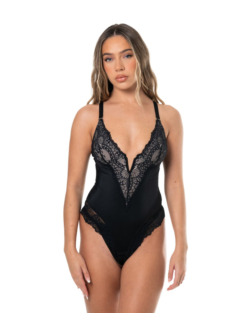 Load image into Gallery viewer, V-Neck Half Laced Bodysuit
